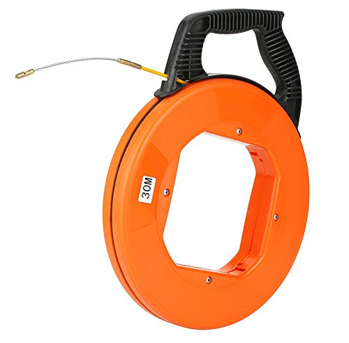 Jectse 30m Fiberglass Fish Tape,30m Non-Conductive Fiberglass Fish Tape,Tape Reel Puller in Reel Wire Pulling Tool,Electrical Cable Puller,4.0mm / 0.16inch Diameter,Ergonomic handle