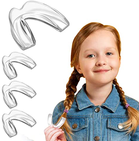 4 paquetes – Protector bucal mediano premium para niños (11 a 15 años) y mujeres con boca pequeña, detiene el bruxismo, la bandeja de blanqueamiento dental y el deporte deportivo
