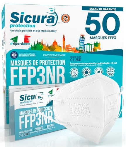 50 Mascherine FFP3 Certificate CE Made in Italy Bianche BFE ≥99% | PFE ≥99% | Mascherina FFP3 Sanificata e Sigillata Singolarmente Produzione 100% italiana