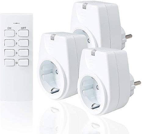 Sonsonai Funksteckdosen Set aus 3 Funksteckdose mit 1 Fernbedienung, 70M Reichweite, 3500 Watt Programmierbar, für Innen Weihnachtsschmuck und Haushaltsgeräte, Weiß