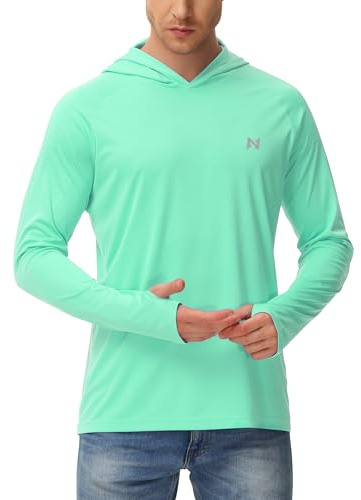 isnowood Sun Shirt UPF 50+ Men's Fishing Shirt Long Sleeve UV Protection Hoodie Rash Guard for Swimming Running Hiking Green