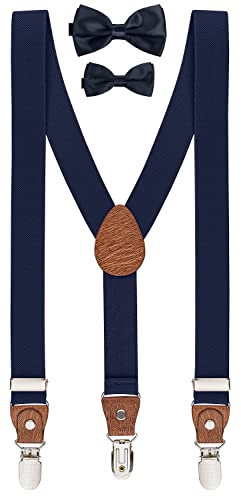 BomGuard Teenager Kinder Hosenträger Fliege Set,12 - 17 Jahre, dunkelblau