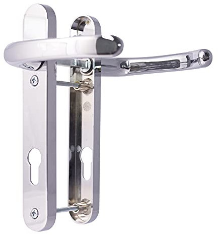 UPVC Door Handles Set - Polished Chrome - Lever/Lever - 92mm PZ (Centres) - 122mm Screw to Screw - Backplate 212mm X 34mm - UPVC Door Handle - Polished Chrome Replacement Handles - PVC Door Handle