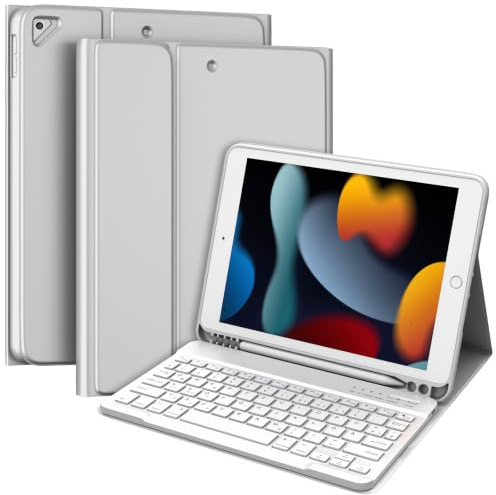 TQQ Tastatur Hülle für iPad (9./8./7. Generation) | Wiederaufladbar Abnehmbar BT-Tastatur, Deutsches QWERTZ-Layout, Tastatur Hülle für iPad 10.2 Zoll, Air 3rd und Pro 10.5 Zoll
