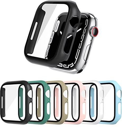 DULIPING 6-Pack Screen Protector for Apple Watch Series 9/8/7 41mm, Hard PC Case with Tempered Glass All-Around Protective Cover Compatible with iWatch Series 9/8/7 41mm Accessories