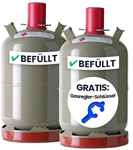 Merkle Propangas 2X 11,0 kg-Flasche GEFÜLLT, Grau | inkl. Füllung | Inkl. Gefahrtransport | GRATIS Gasregler-Schlüssel | für Gasgrill, Gaskocher, Camping
