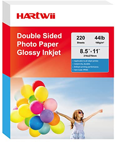 HARTWII 220Sheets Double Sided Photo Paper Glossy Brochure Flyer Paper Inkjet 8.5x11 44lb 160gsm Letter Size for All Dye Ink Printers