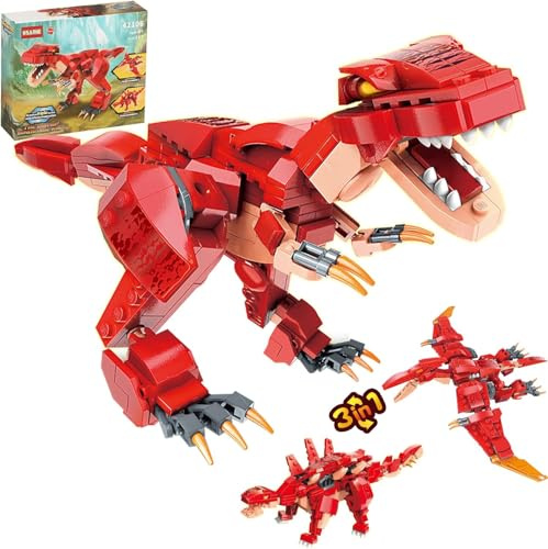 QLT QIAOLETONG Klemmbausteine Ideas Jurassic Dinosaurier STEM 3 in1 Bauspielzeug Dino Bausteine für Jungen und Mädchen 6-14 (287PCS)