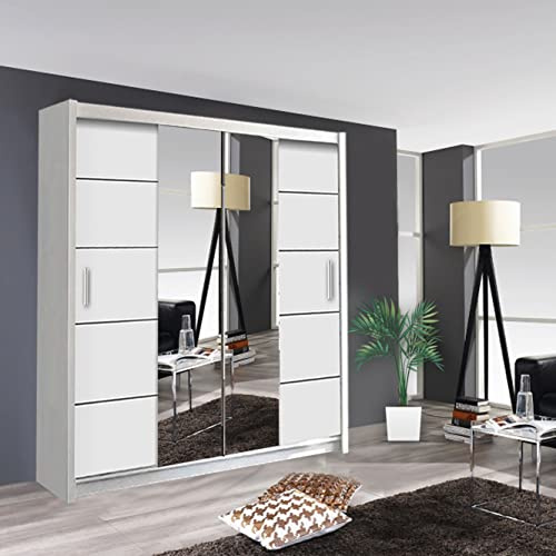 2&3 Door Oslo Sliding Mirror Door Wardrobe In 3 Color and 4 Sizes (White, 203CM)