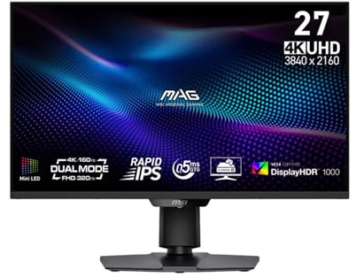 MSI MAG 274UPDF E16M Gaming LED-Monitor 68.6 cm (27) - 3840 x 2160 4K UHD (2160p) @ 160 Hz - Fast IPS - 1000 cd/m? - 1000:1 - DisplayHDR 1000 - 0.5 ms - 2xHDMI, DisplayPort, USB-C (9S6-3CF09H-012)