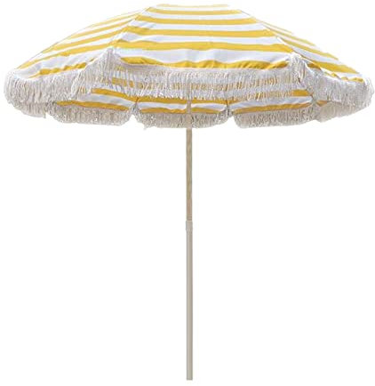 YFZNWHX Parasol Rayé Jaune Et Blanc, Parasol De Plage 1.8M, Parasol De Jardin À Franges, Housse Polyester, 8 Arêtes en Fibre De Verre, pour Plage, Patio, Piscine, Ombrage