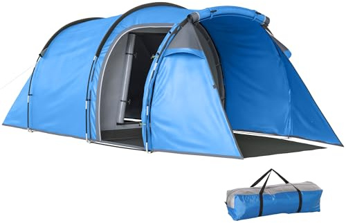 Outsunny Tente Tunnel pour 2 à 3 Personnes avec Tapis de Sol Cousu, aérations, Pluie, Colonne d'eau de 2000 mm, Tente de Camping avec 1 Chambre, Porche intégrée, Espace de séjour pour Camping