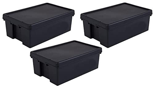 JMS we create smile (𝐒𝐞𝐭 𝐨𝐟 𝟑 36 Litre Black Bam 100% Recycled Super Strong Impact Resistant Black Re-Usable Storage Boxes With Lids