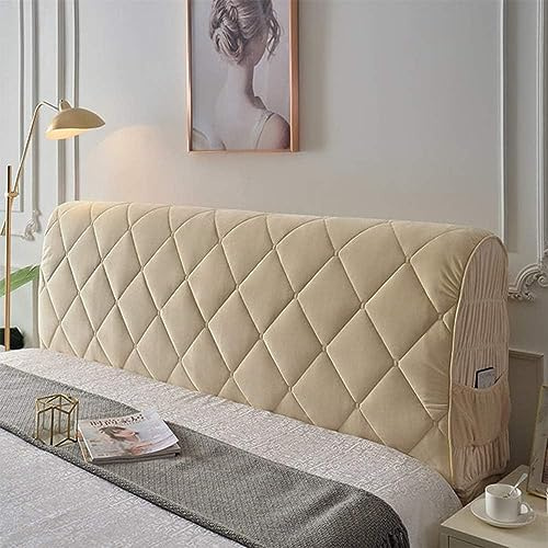 DEVINK Multifunktional Bett Kopfteil Dreieck Gepolstert, Dekorativ für, Ergonomie Rückenlehne Wandkissen, Tragbar Kopfstütze Wandschutz, mit Abnehmbarem Bezug Grau Kordsamt(150cm,Cream Color)