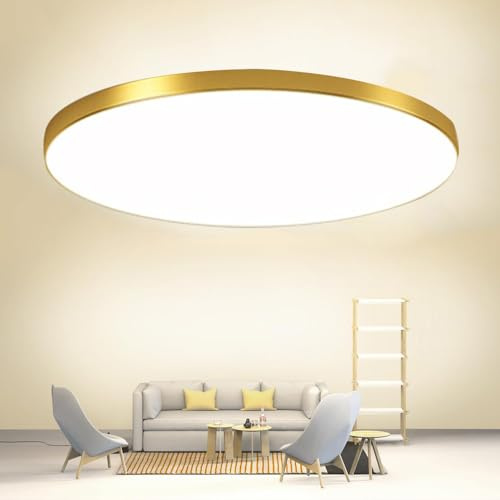 Mengjay LED-Deckenleuchte, Dimmbar 3000K-6000K, Runde Zimmerleuchte für Badezimmer, Schlafzimmer, Küche, Wohnzimmer, Balkon, Büro, Veranda (Gold, 56W)