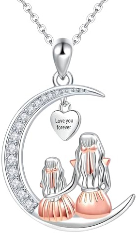jagosen Collier Femme Maman Argent Cadeau Maman Collier Lune Coeur Pendentif Cadeau Fete des Meres Anniversaire Noel pour Maman Femme Filles 1