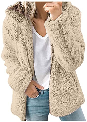 AnnSemo Fleece Coats for Women UK Winter Warm Teddy Fleece Jackets Full Zip Up Hoodies Casual Long Sleeve Tops Christmas Jumpers Soft Fluffy Cardigan Coat Hooded Overcoat