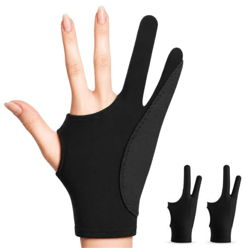 AmberVec Drawing Glove Right Left Hand, Palm Rejection Digital Art Glove for Tablet iPad, Sketching Drawing Gloves with Two Finger, Gifts for Animators and Digital, Artists, [2 Pack] Size L