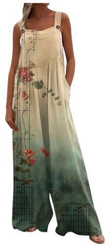 Jumpsuit Festlich Sportlich Jumpsuit Damen Elegant Festlich Damen Jumpsuit Sommer Arbeitsoverall Damen Yoga Overall Damenoverall Damen Overall Elegant Hosenanzug Damen Festlich Hochzeit(2-Khaki,XXL)