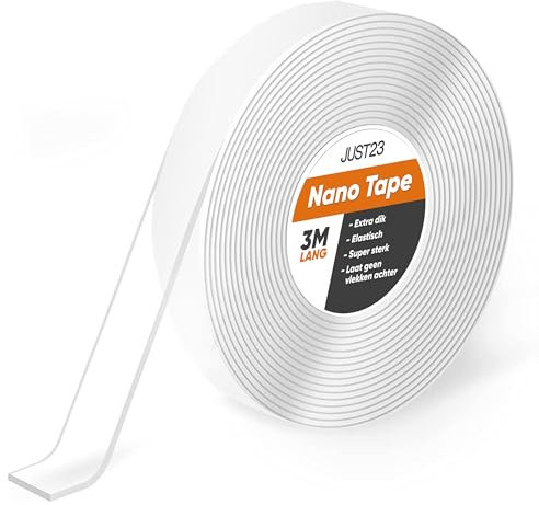 JUST23 Nano Tape - 3 Meter - Doppelseitiges Klebeband Extra Stark - Wiederverwendbar - Kleben Ohne Bohren - Doppelseitiges Klebeband