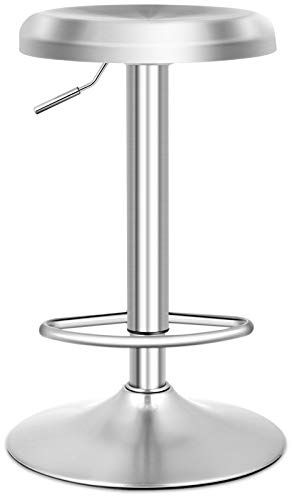 COSTWAY Barhocker höhenverstellbar, Thekenhocker 360° drehbar, Barstuhl mit Fußstütze, Küchenhocker aus Edelstahl, Sitzhocker, Bistrohocker für Küche, Bar, Café, Sitzhöhe 61-82,5cm, Silber