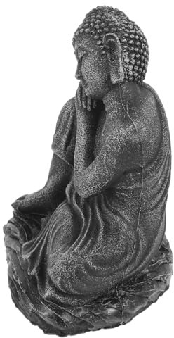 Zerodeko Klassische Sitzende Buddhafigur Aus Resin Retro Silbergrau Spirituelle Wohnzimmerdekoration Dekoratives Zen-Garten Sand-Accessoire Geeignet Für Büro Home-Office Inspirierende Feng
