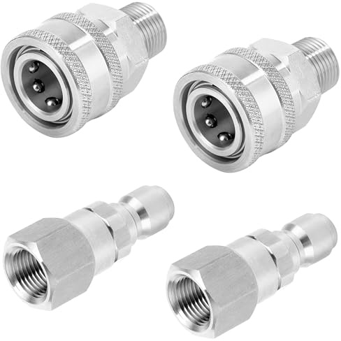 Raincovo Kit de connexion rapide pour nettoyeur haute pression avec raccords pivotants en acier inoxydable | Lot de 4 adaptateurs de tuyau à connexion rapide 3/8 NPT vers 3/8