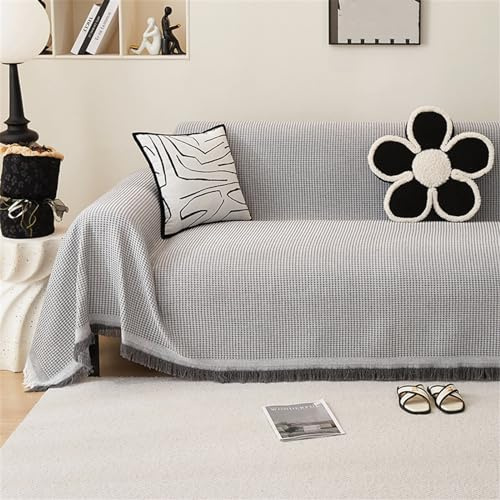 FANSU Telo Copridivano 1 2 3 4 Posti, Cialda Copriletto Matrimoniale Multiuso Copritutto, Coperta Copridivano Antiscivolo Reversibile Coperta Decorativa per Divano (Grigio,180 * 180cm)
