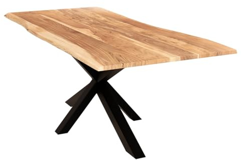 Liadomo Esstisch 160x85 Isa Natur, Spider-Gestell schwarz | Baumkante, Akazie Massivholz Tisch, 26mm Tischplatte lackiert, Metallgestell, Robust & Pflegeleicht, bis zu 6 Personen