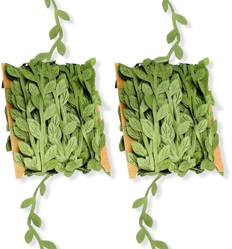 Molain 2 Rollen Künstliche Weinreben Band, 20M grüne Pflanzen Band, künstliche Pflanzen Blätter Girlande Grün Deko Zierband Efeublätter Zierband für Wand Hochzeit Basteln Party Heimdekoration