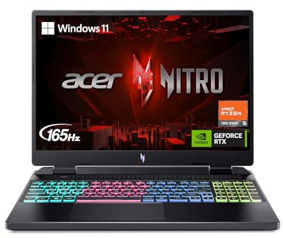 Acer Nitro 16 Ordinateur portable de jeu | CPU hexagonal AMD Ryzen 5 7640HS | GPU NVIDIA GeForce RTX 4050 pour ordinateur portable | Affichage WUXGA 165 Hz IPS 16 pouces | 8 Go DDR5 | SSD Gen 4 512 Go