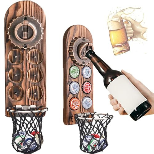 LUCYLANKER Magnetic Bottle Openers with Catcher, Wall Mounted Wooden Beer Bottle Opener, Personalised Traceless Corkscrew, Home Bar Accessories for Kitchen, Outdoor, Ideal Beer Gifts for Men (Style 6)