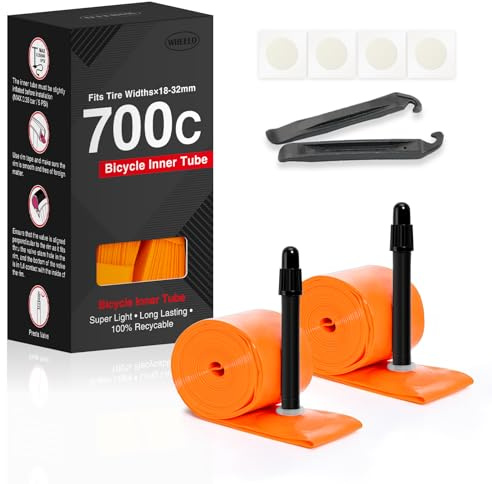 WHEELO Fahrradschlauch, TPU, 700 C × 23–35 C, ultraleichter Fahrradschlauch (ALLRoad & Gravel), mit 45 mm Presta-Ventilen, Orange, 2 Stück