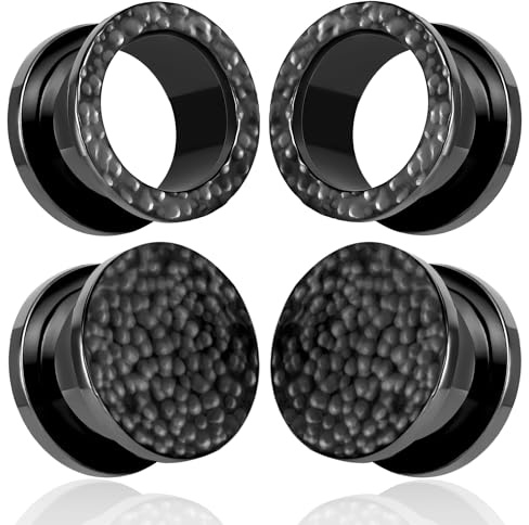 DOEARKO Dilatatore Orecchio 2 Paia Flesh Tunnel in Acciaio Inossidabile Double Flared Tunnel Ear GaugesTunnel Expanders Stretchers Piercing Gioiello per Uomini e Donne,8mm a 16 mm (Nero, 10mm)