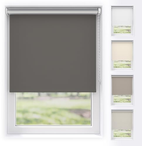 EFIXS Verdunkelungsrollo Silver Reflex mit & ohne Bohren, Breiten: 60-240, Höhe 190 cm, Hier: 240 x 190 cm, Dunkelgrau, Premium Rollo Verdunkelung mit Kettenzug, Thermo Rollo zum Klemmen, Thermorollo