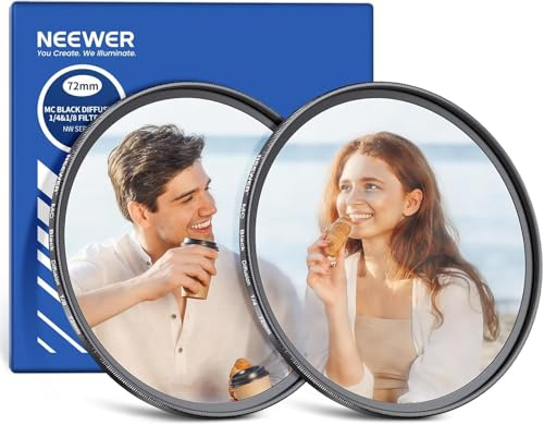 NEEWER 72mm Filtro Difusor Negro 1/4 y 1/8 para Lente de Cámara, Filtro Efecto Película con Carcasa de Vidrio Multicapa Paño Limpiador, para Fotografía Retrato Vídeo Niebla Sueño