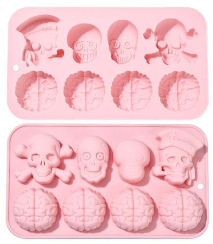 UR URLIFEHALL Halloween-Silikonformen Totenkopf-Gehirnformen, Schokoladenformen zum Backen von Lebensmitteln, Gelee, Süßigkeiten, Kuchen, Kekse, Dessert, 2 Stück
