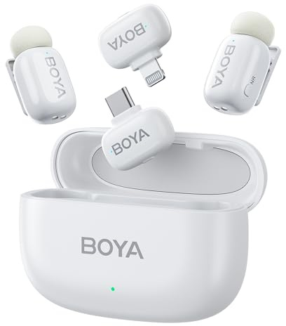 BOYA Boyamini-13 - Micrófono 4 en 1 para Android/iPhone con cancelación inteligente de ruido y funda de carga, clip de metal en el micrófono, vlogging, TikTok, creador de contenido de YouTube