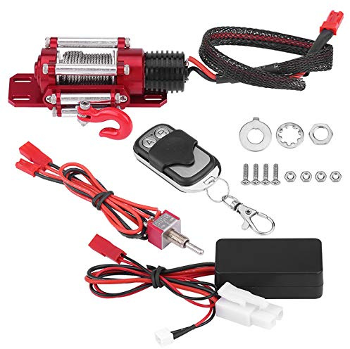 Obetuens 1/10 Scale RC Car Winch Metal Accessory with Remote Controller for Crawler, Rock, and Toy Pulley, Mini Rope, SCX10, Axial, Redcat, HSP, and Compatible