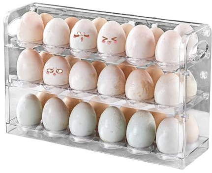 Egg Storage for Kitchen, 36 Grid Egg Holder for Refrigerator, 3 Layer Clear Egg Storage Container Flipped Tray, Egg Storage Box Space Saver Fridge Organizer, Egg Tray Box for Refrigerator Door