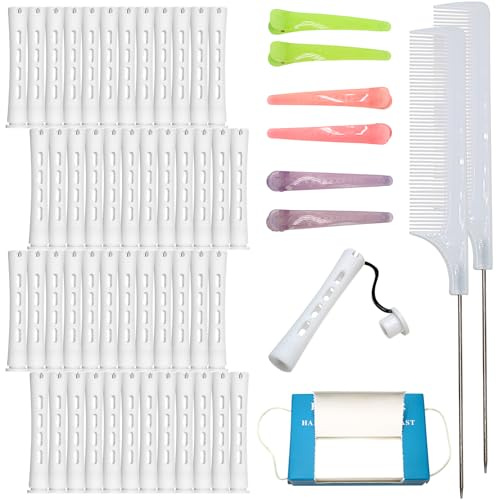Professional 48 Pcs Cold Wave Perm Rods Curlers Women's Long&Short Plastic Styling Hair Rollers Kit with 350 Perm Papers 6 Duckbill Clips 2 Pintail Combs Salon Home Hairdressing Tools Curling Waving