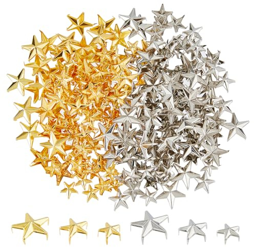 SUPERFINDINGS 180 STK. 2 Farben 3 Größen Ledernieten Sternnieten 12mm/15mm/20mm Platin Goldene Fünfzacknieten Metall Punk Nieten Nieten Leder Spikes Für Gürtel Schuhe DIY Handwerk