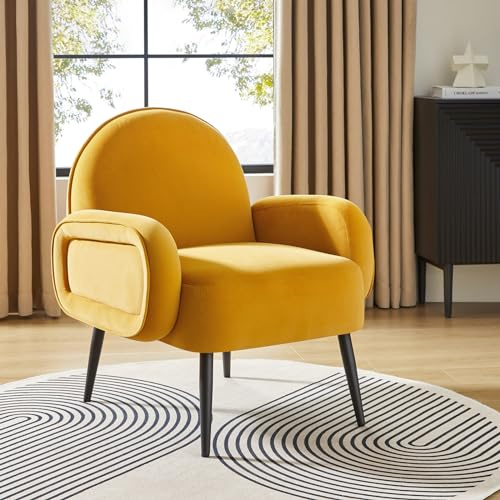 HULALA HOME Moderner Samt Sessel Bequemer Loungesessel mit Metallfüßen 20D Superweicher Schaumstoff für Wohnzimmer Schlafzimmer und Kinderzimmer, Gelb