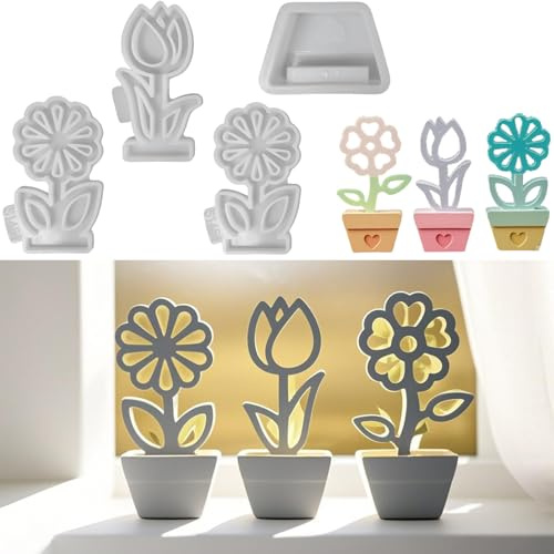 ALEFBET Moule en silicone en forme de fleurs, moules en silicone, moules en plâtre pour couler, moules en résine époxy, mini ornements floraux