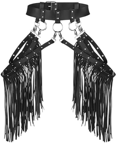 OhMill Gothic Leather Waist Belts Body Harness Women Belts Leather Fringe Skirt Belt Sexy Tassel Skirt for Women Tassel Belt