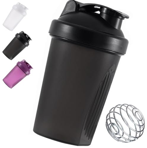 hzkais Protein Shaker Bottle 400ml with Stainless Steel Mixing Ball, Shaker Bottle for Fitness Sports Gym, Milkshake Cups, BPA Free, Leakproof Flip On Lid, Dishwasher Safe, Black