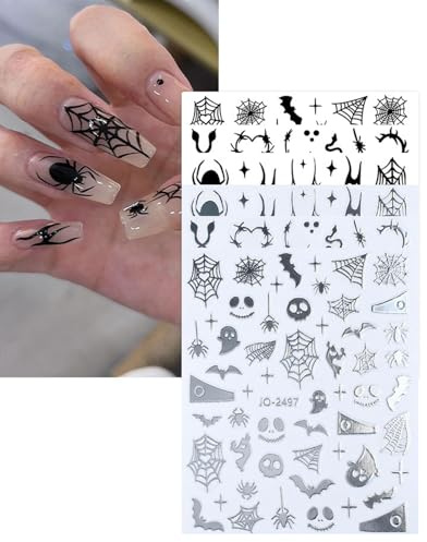 FUGLUS 3D Nagelsticker Halloween Nail Art Sticker Selbstklebend Nagelaufkleber Stereoskopisch Schädel Spinnennetz Geist Dekoration Nageldesign Zubehör(6 Blatt)