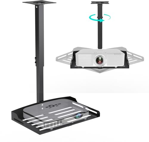 HISUNSING Universal Projector Ceiling Mount with Tray, Projector Mount Hidden Cable Routing, Height Adjustable up to 22.8 inches, Holds up to 11 lbs, Ideal for Home Theater and Office - Black