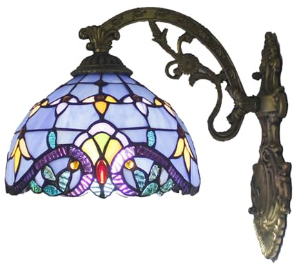 Lampada da Notte per Camera da Letto, Applique da Parete in Stile Tiffany, vetrate barocche, staffe e basi Color Bronzo Antico, Soggiorno Decorativo Vintage e Attacco E27