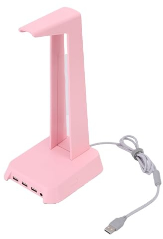 Vikye Gaming Headset Stand with RGB Lights, 3 USB Ports & Audio Jack, Headphone Holder for Desk with Stable Weighted Base for PC Gaming Accessories (pink)